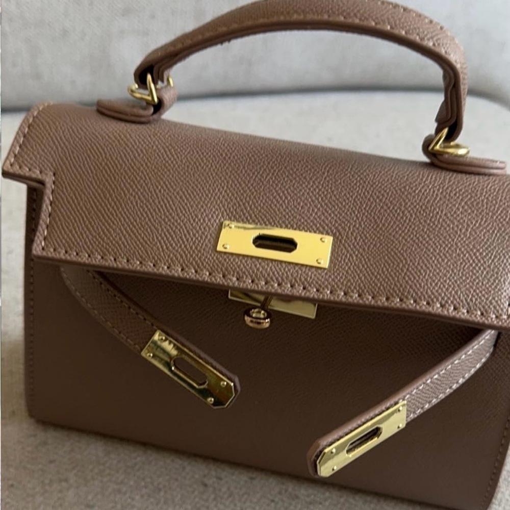 Designer style look Top Handel small satchel with crossbody strap gold hardware